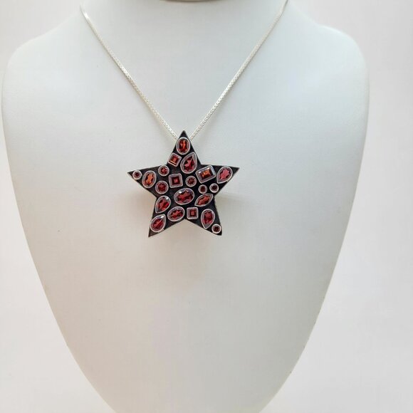 Nicky Butler Vintage Garnet gemstone Star Pendant Brooch .925 Sterling Silver - Picture 2 of 15